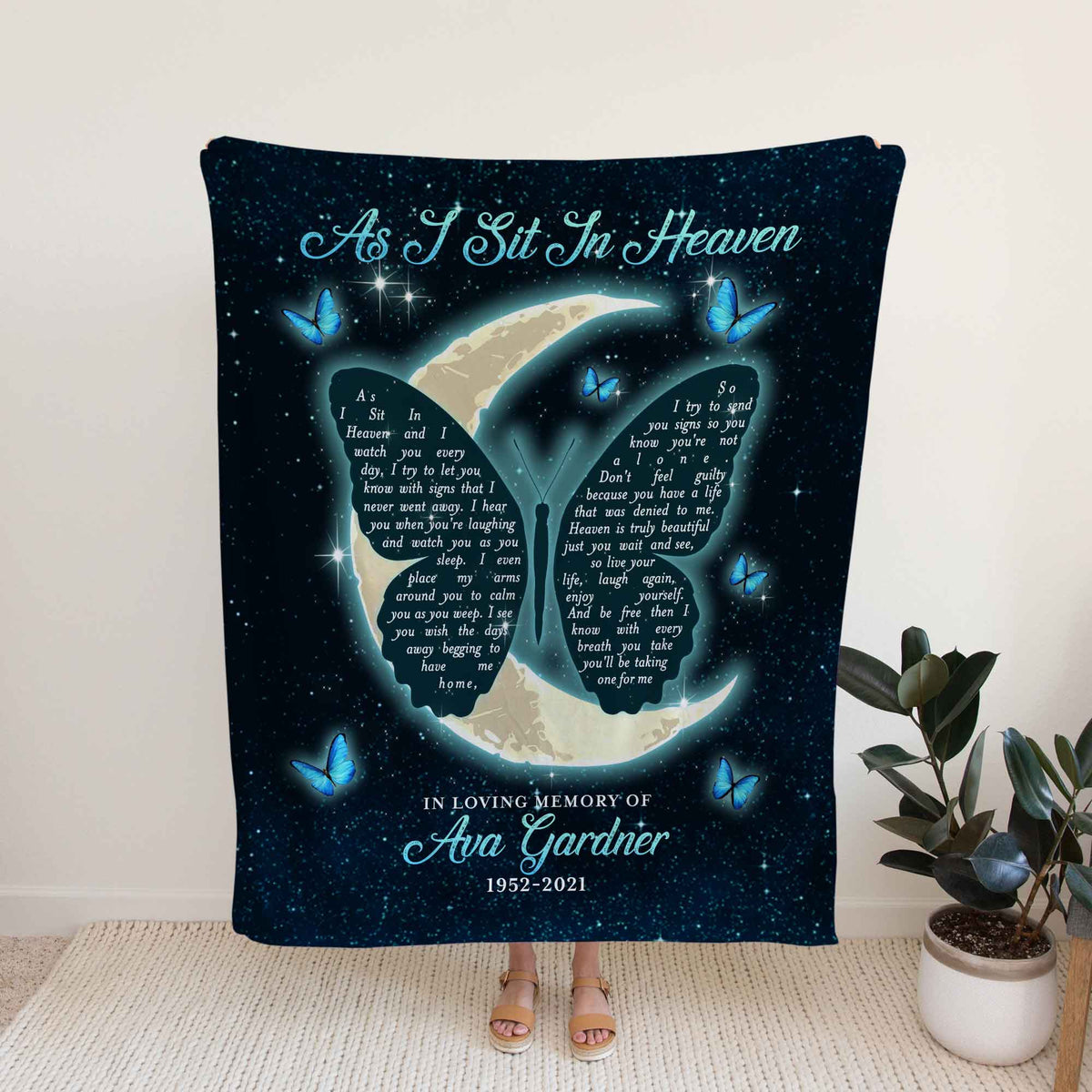 Personalized As I Sit In Heaven Butterfly Memorial Fleece Blanket