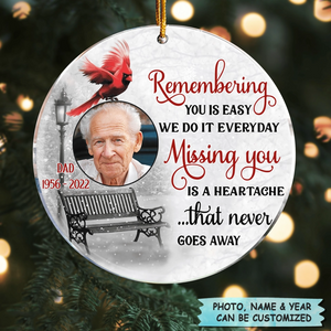Personalized Photo Mica Ornament - Gift For Family Member - Remembering You Is Easy