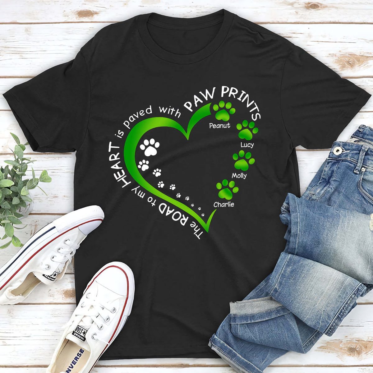 My Heart With Paw Prints - Personalized Custom Unisex T-Shirt