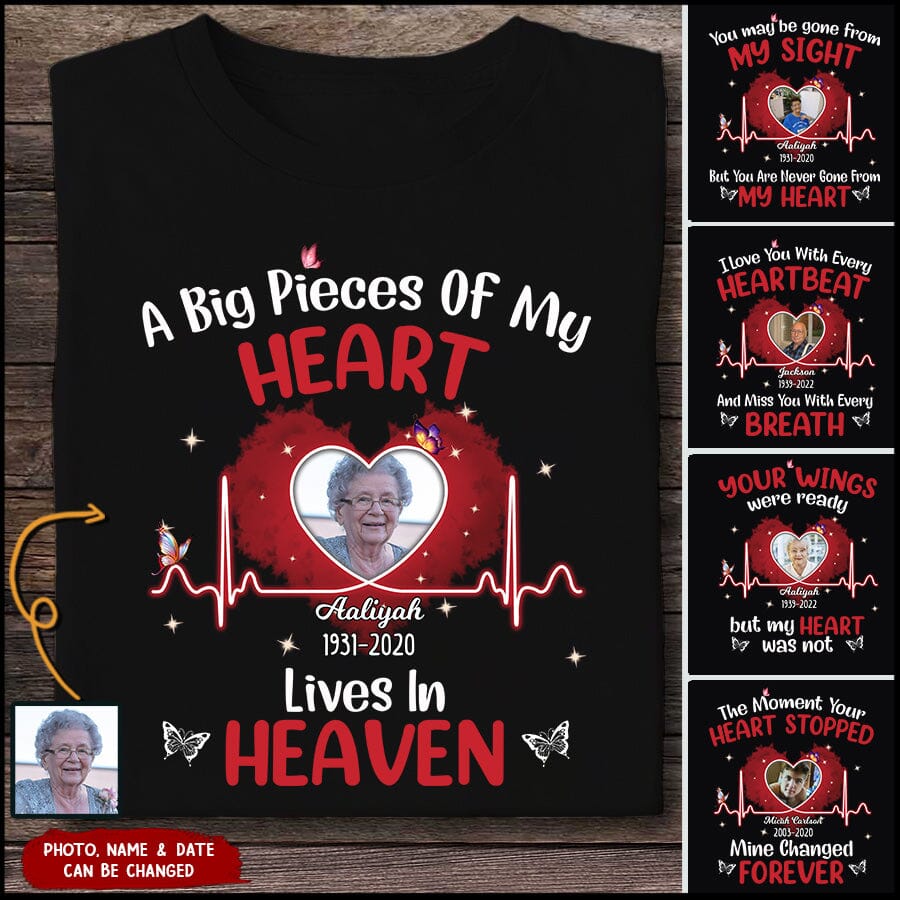 I love you with every heartbeat personalized memorial upload photo black T-shirt