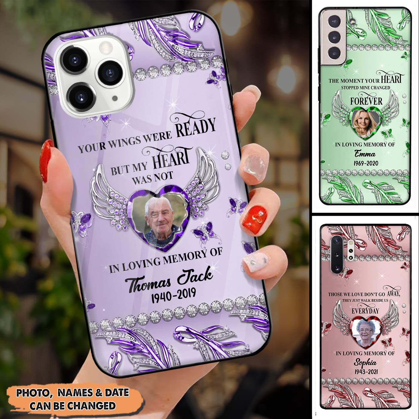 Sparkling Memorial Your Wings Were Ready But My Heart Was Not Glass Phone case