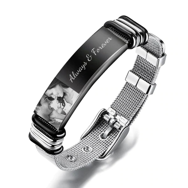 Custom Photo Engraved Stainless Steel Bracelet