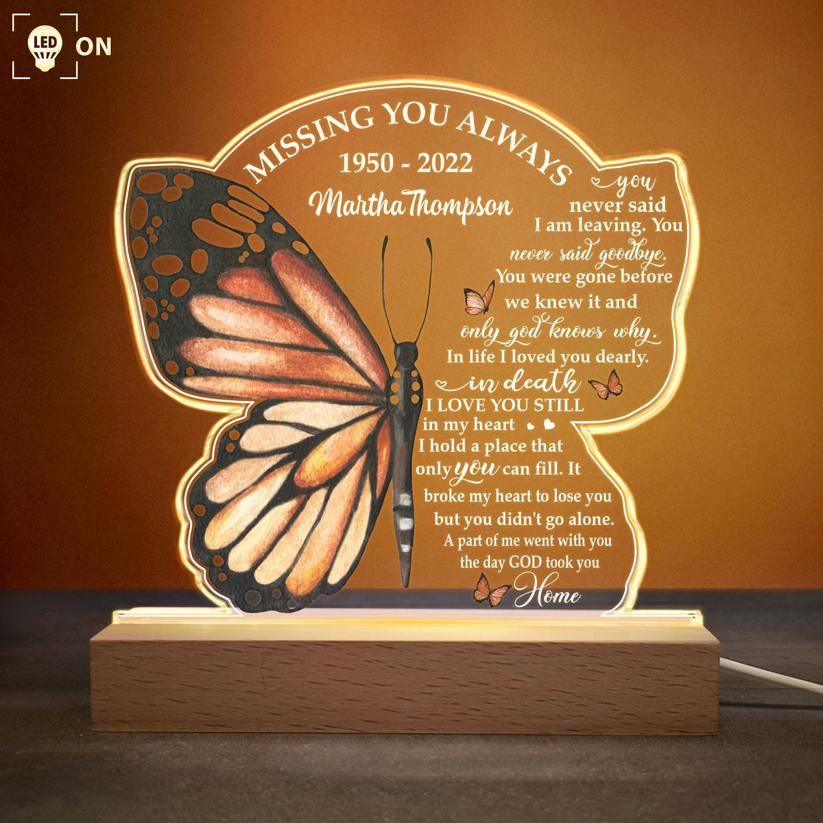 The Day God Took You Home - Personalized 3D LED Light Wooden Base - Memorial Gift For Family Members