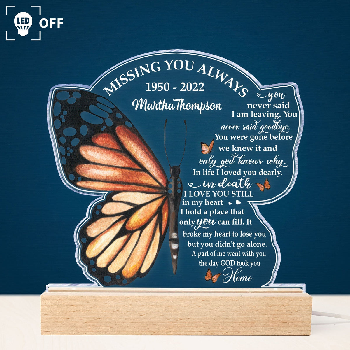 The Day God Took You Home - Personalized 3D LED Light Wooden Base - Memorial Gift For Family Members