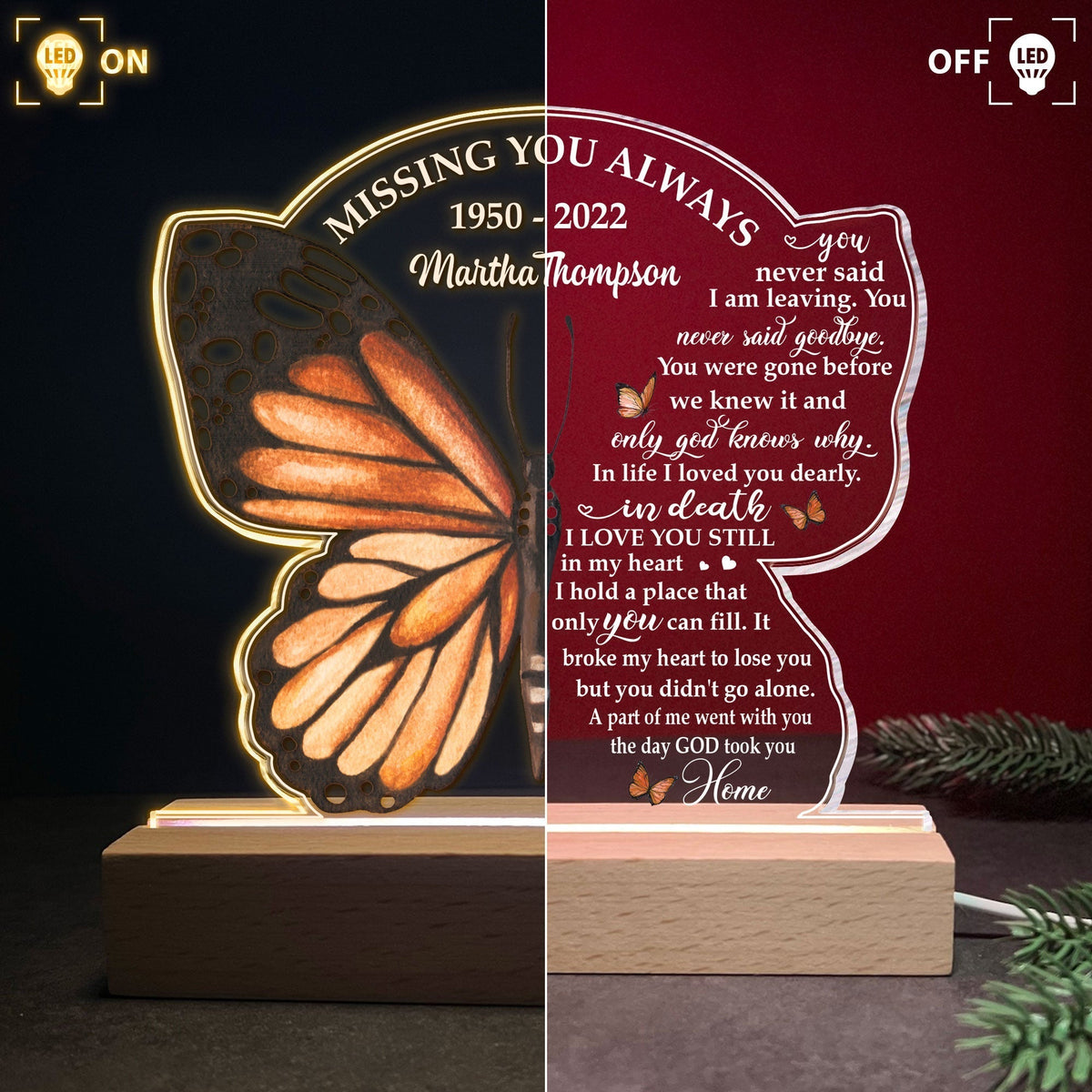 The Day God Took You Home - Personalized 3D LED Light Wooden Base - Memorial Gift For Family Members