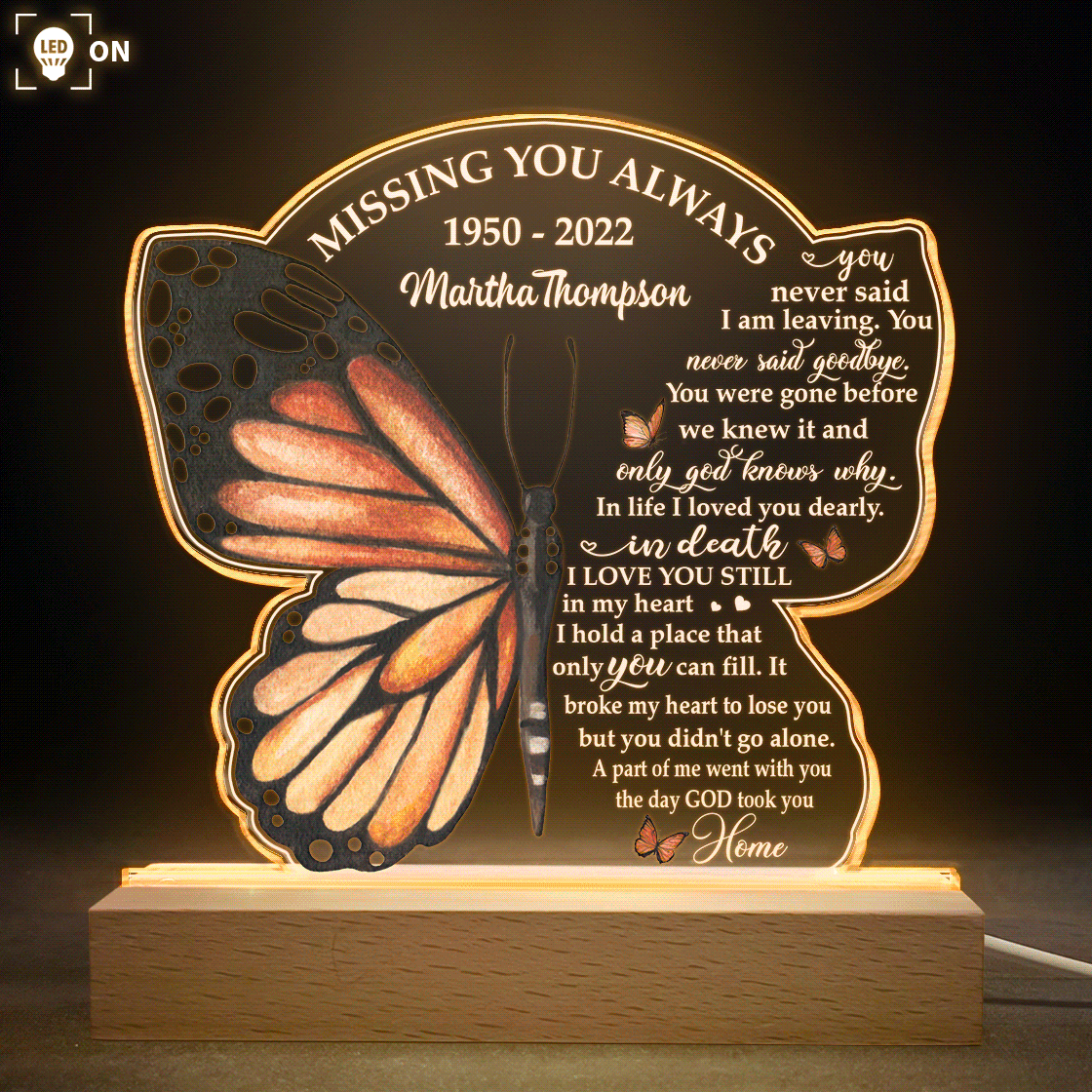 The Day God Took You Home - Personalized 3D LED Light Wooden Base - Memorial Gift For Family Members