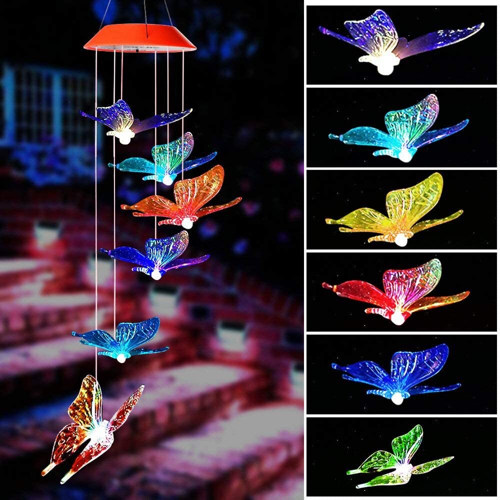 Solar-Powered Butterfly Wind Chime Lights