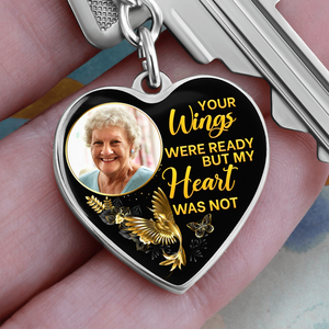 Hummingbird Your Wings Personalized Memorial Heart Keychain