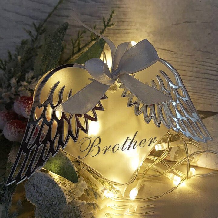 Frosted Angel Wings Heart Bauble Decoration