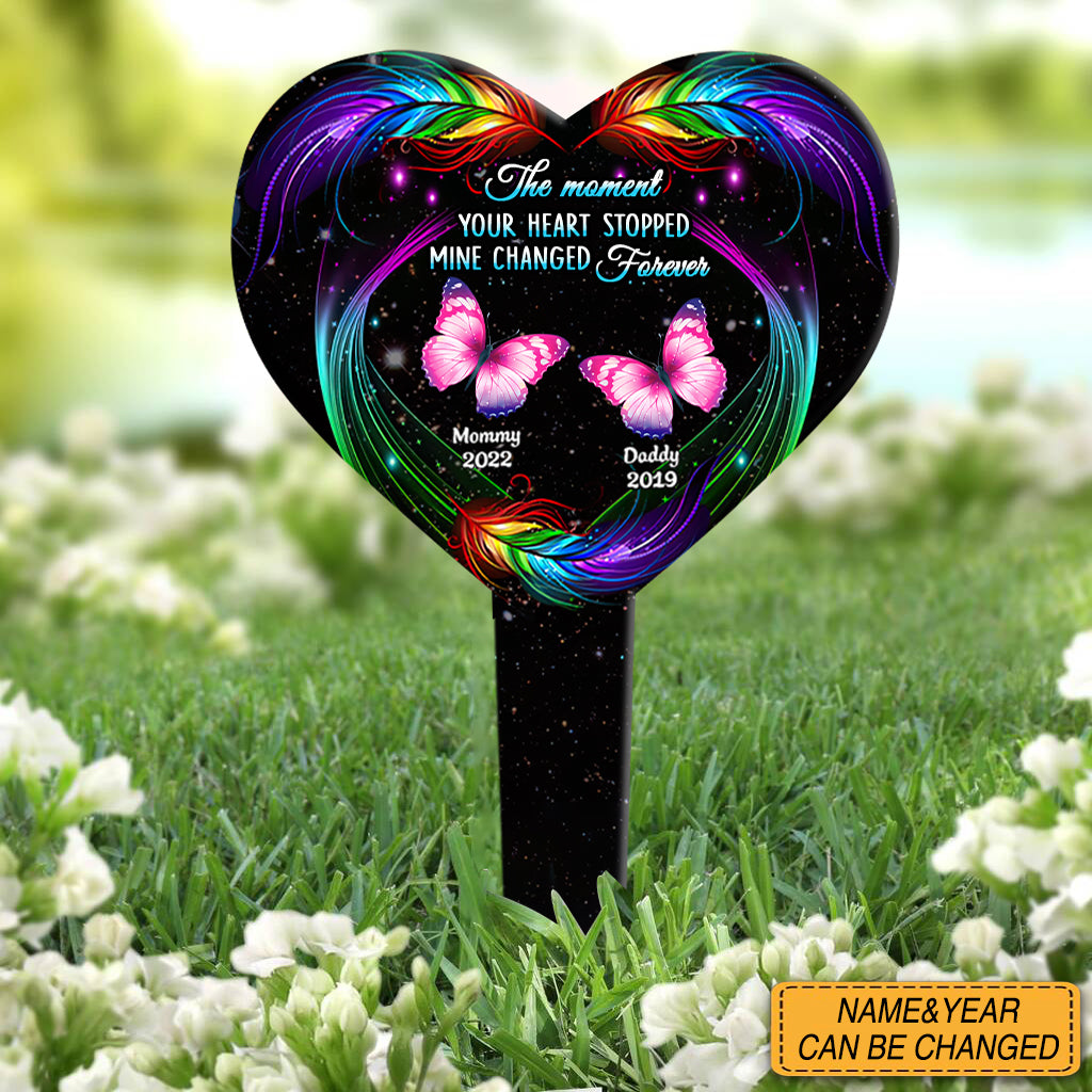 Personalized The Moment Your Heart Stopped Butterfly Feather Acrylic Plaque Stake