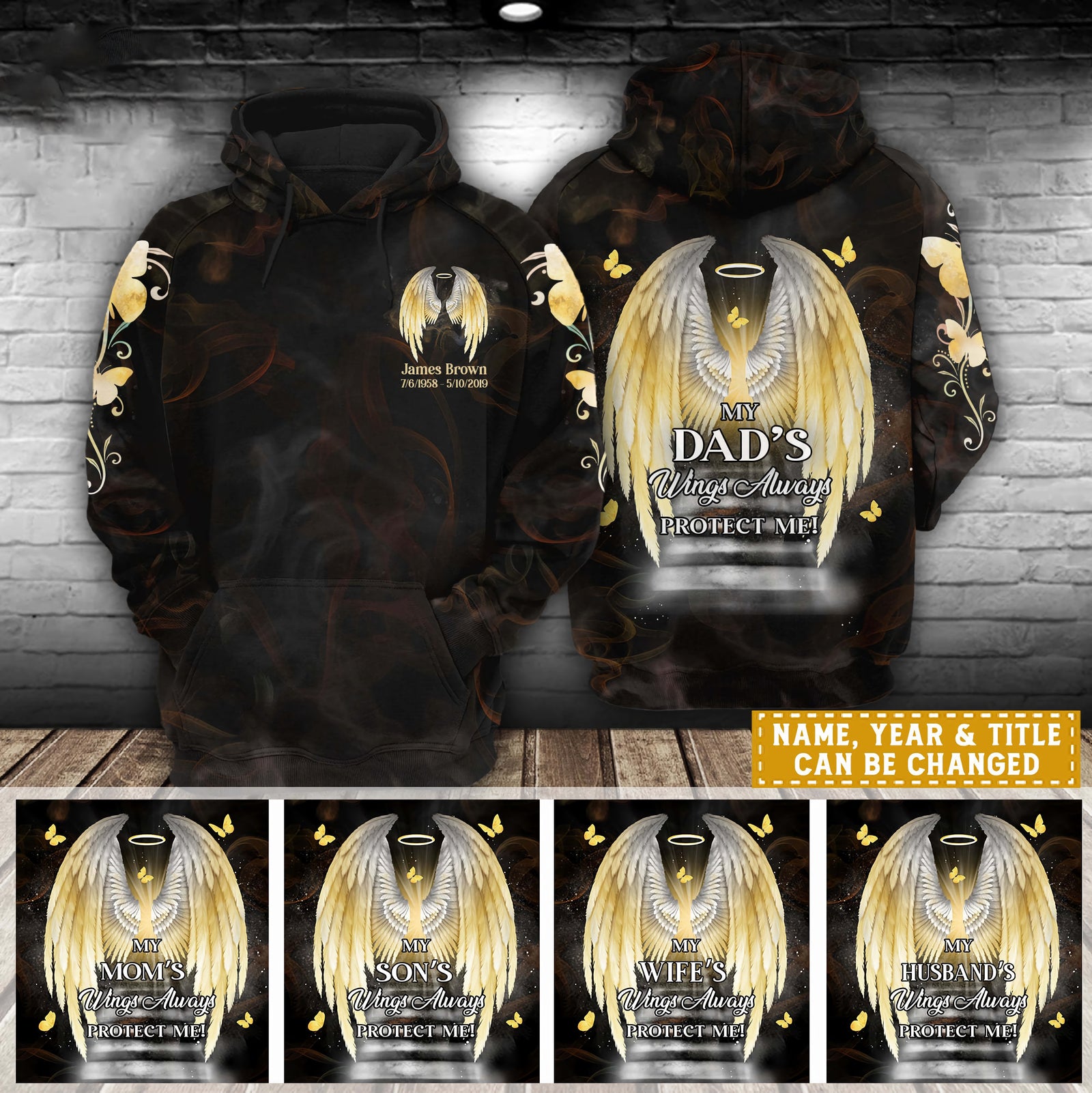 My Love‘s Wings Always Protect Me Personalized All Over Print Hoodie