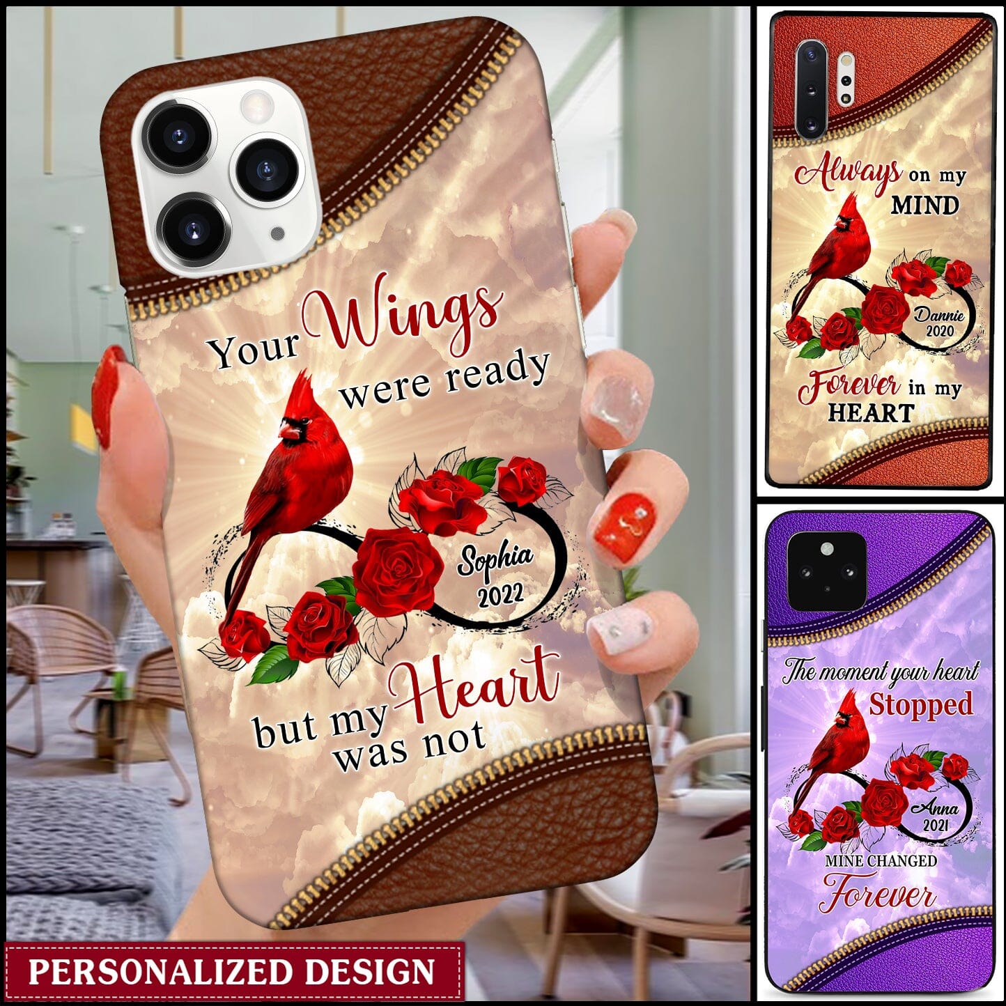 Personalized Family Loss Cardinal Rose Infinite Love Custom Name Date Memorial Gift Phone case