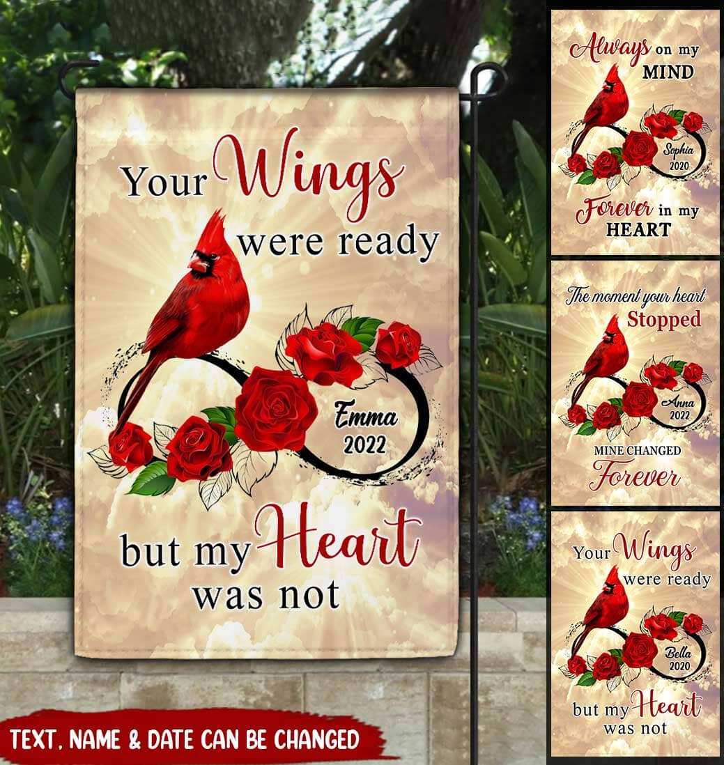 Personalized Family Loss Cardinal Rose Infinite Love Custom Name Date Memorial Gift Flag