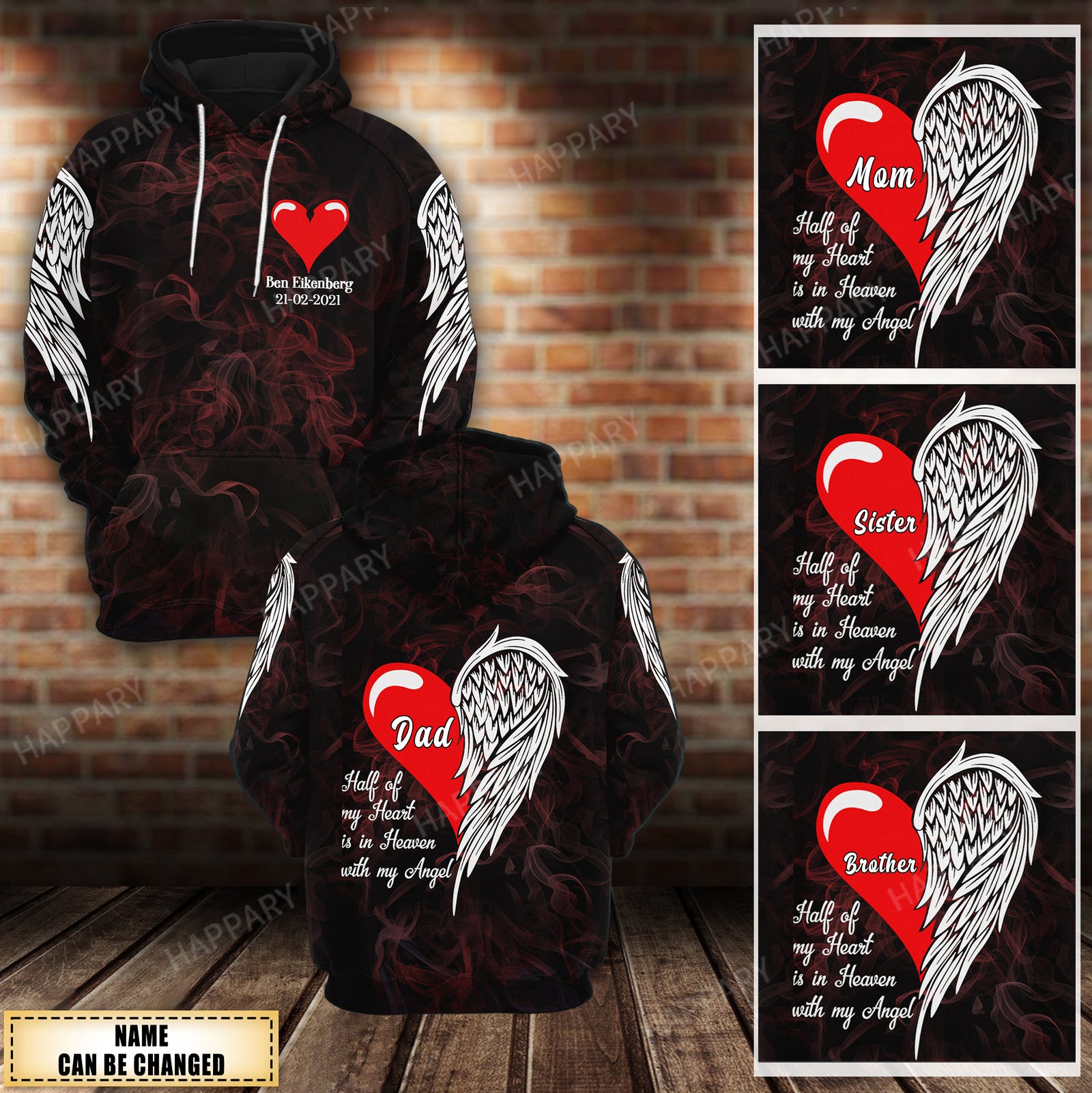 Half of My Heart is in Heaven With My Angel Personalized All Over Print Hoodie