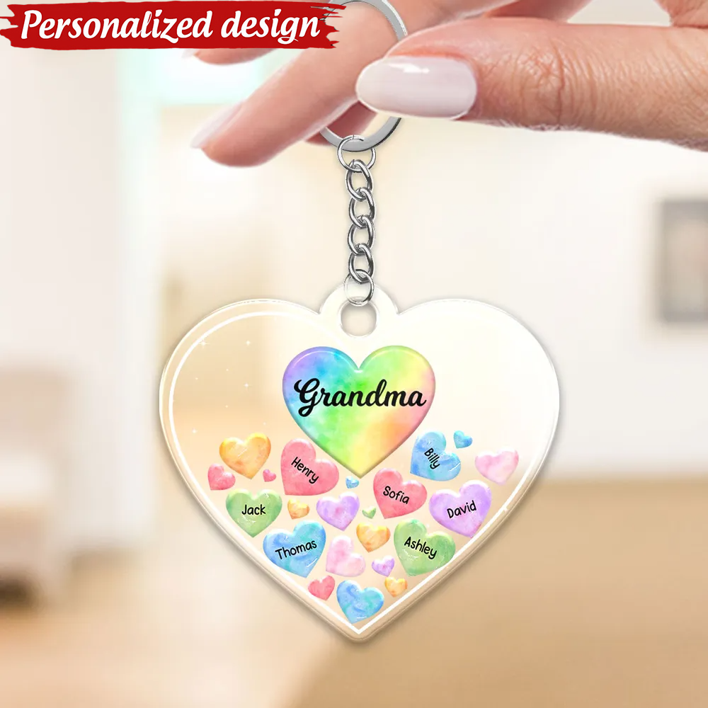 Grandma Mom Hearts In Heart Personalized Acrylic Keychain