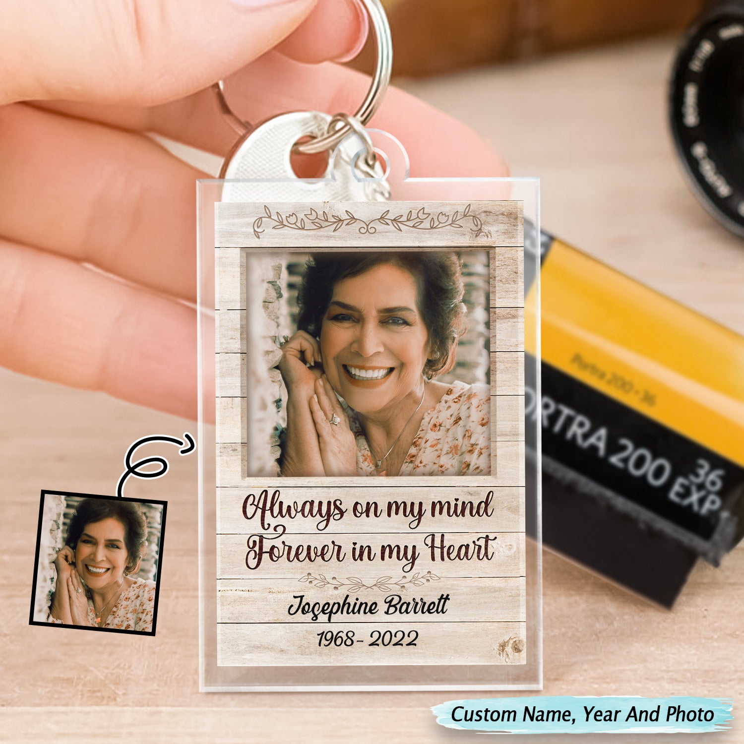 Custom Photo Always On My Mind Forever In My Heart - Memorial Gift For Family - Personalized Custom Rectangle Acrylic Keychain