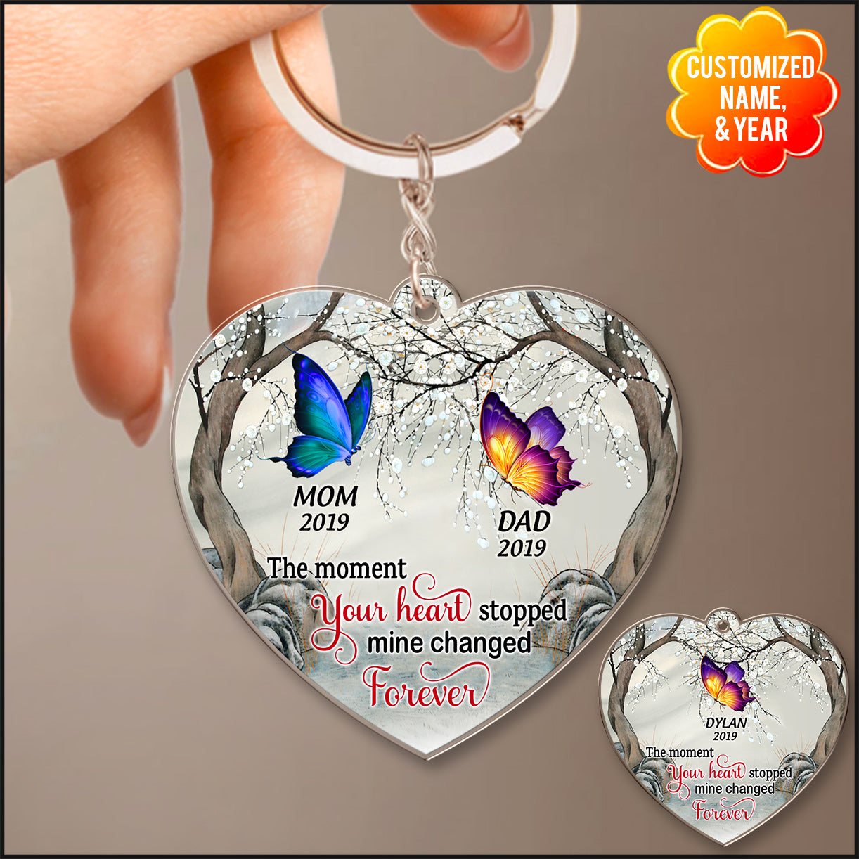 The Moment Your Heart Stopped Mine Changed Forever Butterfly Personalized Acrylic Keychain