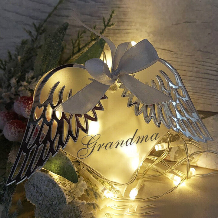 Frosted Angel Wings Heart Bauble Decoration