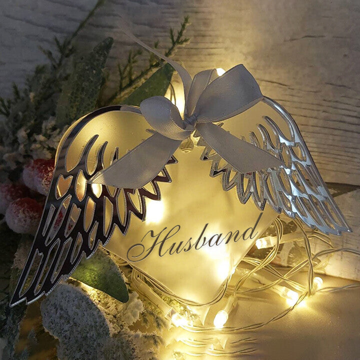 Frosted Angel Wings Heart Bauble Decoration