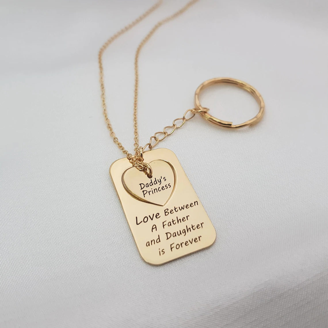 Necklace And Keychain Set For Father And Daughter