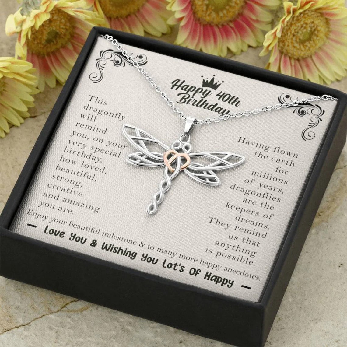Happy 40th Birthday Dragonfly Necklace