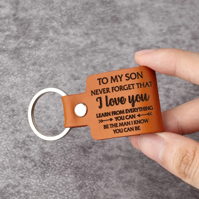 Personalized To My Son Cowhide Keychain