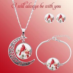 Moon Shape Cardinal Memorial Necklace Set