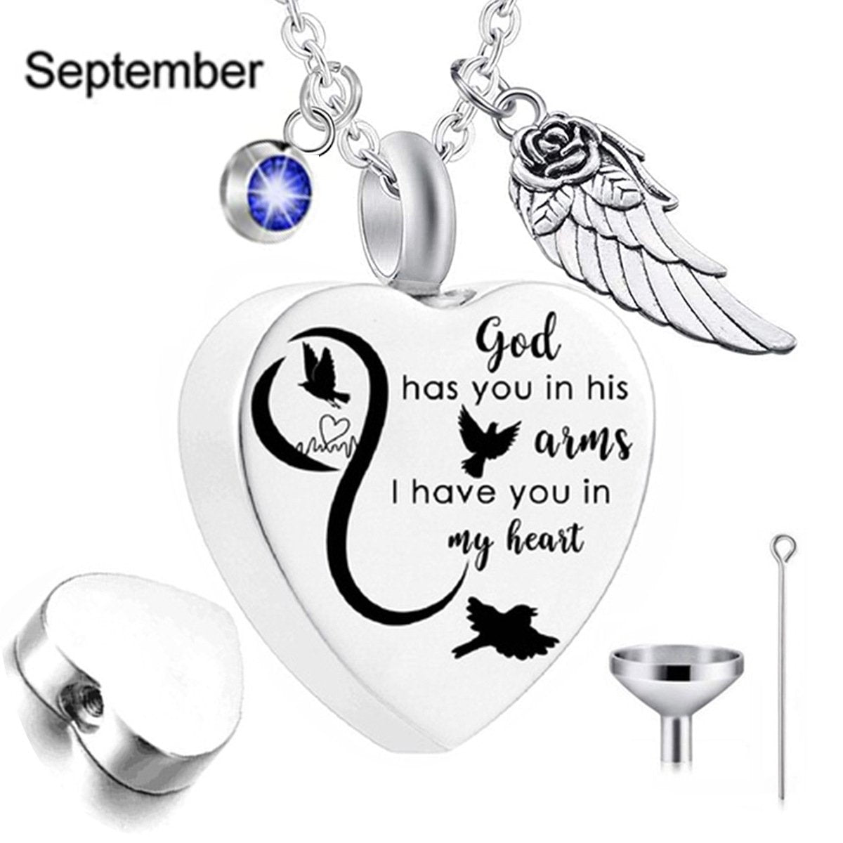 Heart Urn Necklace with Birthstone