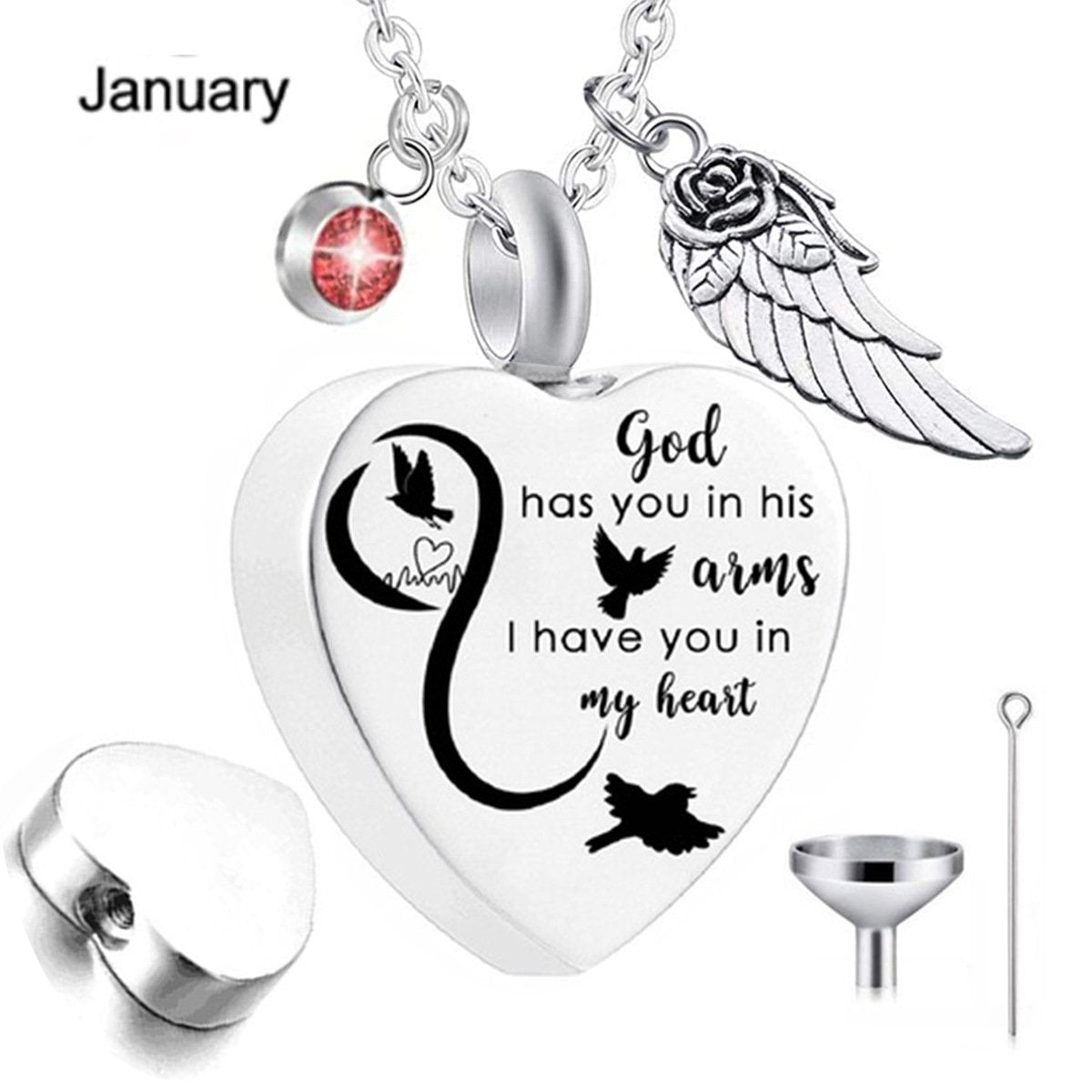 Heart Urn Necklace with Birthstone