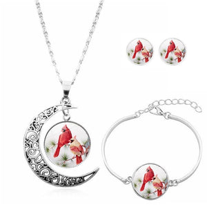 Moon Shape Cardinal Memorial Necklace Set