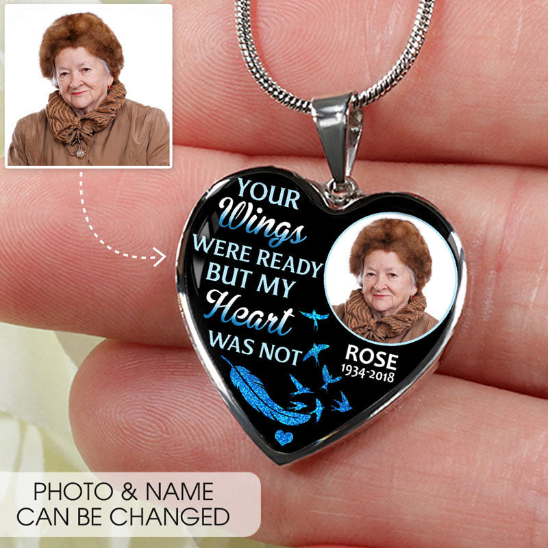 Your Wings Were Ready Personalized Heart Necklace